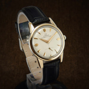 Lemania 18K Rose Gold Filled Early Automatic Swiss Watch From 50s
