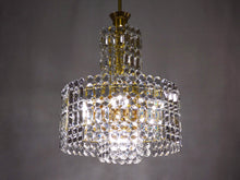 Load image into Gallery viewer, Crystal Glass Chandelier With Gold Colored Frame From 70s