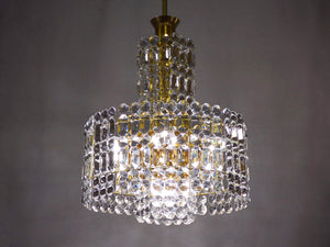Crystal Glass Chandelier With Gold Colored Frame From 70s